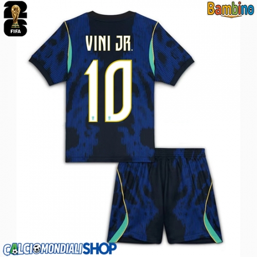 Maglie da calcio Brasile Vinicius Junior #10 Seconda Maglia Bambino Mondiali 2026  Manica Corta (+ Pantaloni corti)